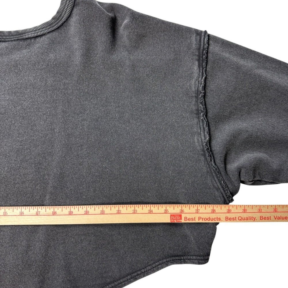 Free People Bae Pullover Dropped Shoulder Washed Black Ruched Drawstring - Picture 6 of 12